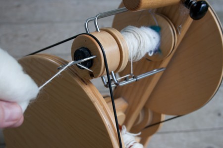 spinning alpaca yarn on louet spinning wheel