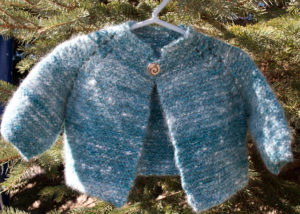 blue angora garter stitch jacket