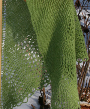 handknit lace shawl of hand dyed and handspun cashmere yarn