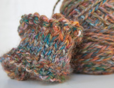 knitting Merino and Silk handspun yarn