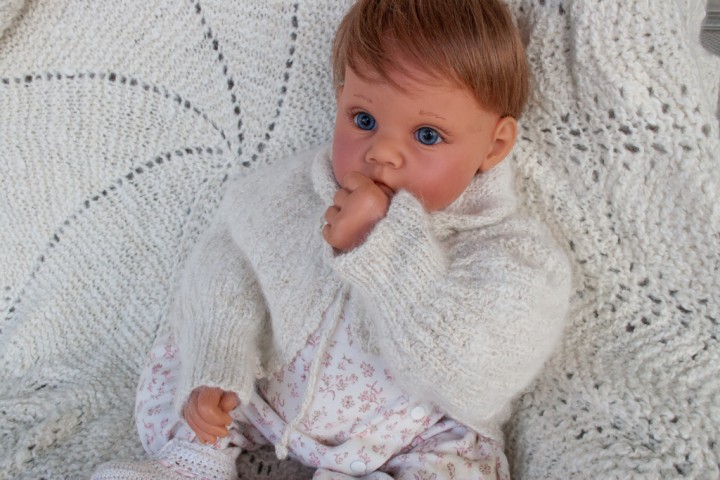 34 Sleeve \u201cMeredith\u201d Cardigan with Lacy Yoke Toddler & Child Hand Knit Cropped Vanilla Ecru Cashmere Merino Baby Girl